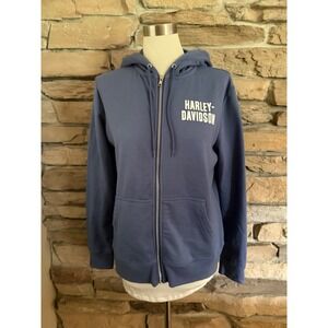 Harley-Davidson Womens Blue Full Zip Graphic Logo Fleece Hoodie Large